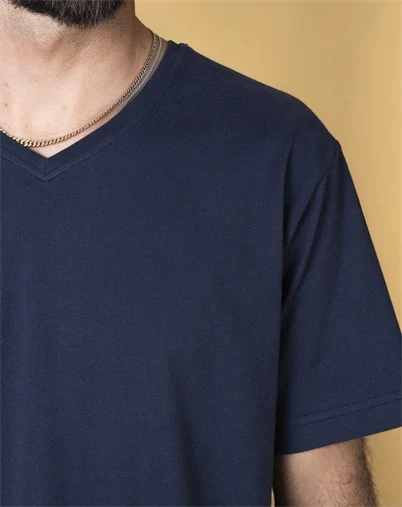 Elsk - V-Neck Mens Brushed T-Short - Dark Navy 